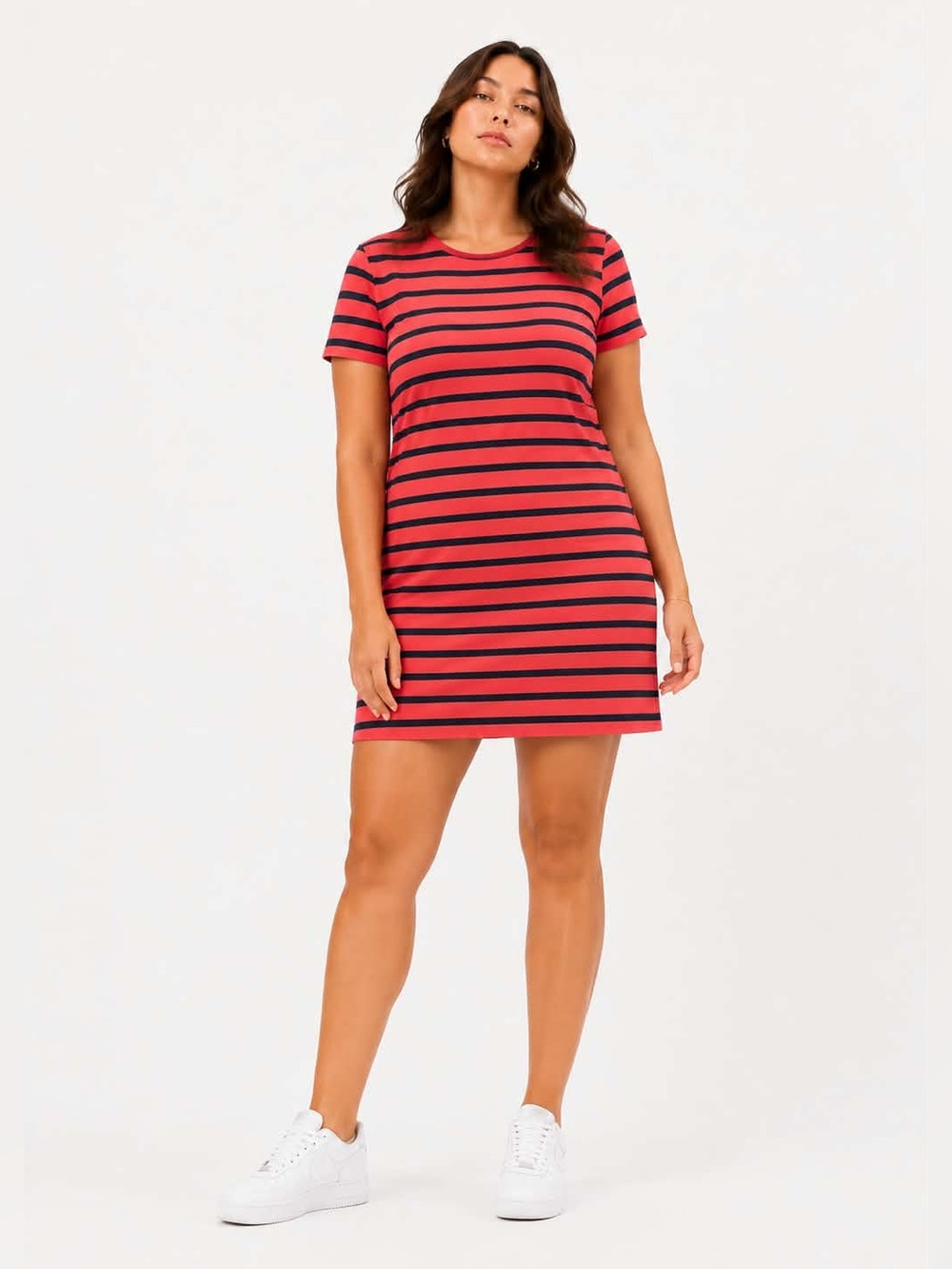 4/$20➡️ Old Navy Coral & Navy Striped Short Sleeve Mini Dress – Size XL GUC